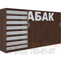 Шкаф для сигарет с восемью пушерными полками три раздвижные двери